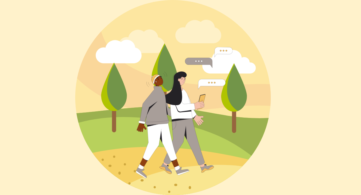 Illustration of Two People Walking in Park