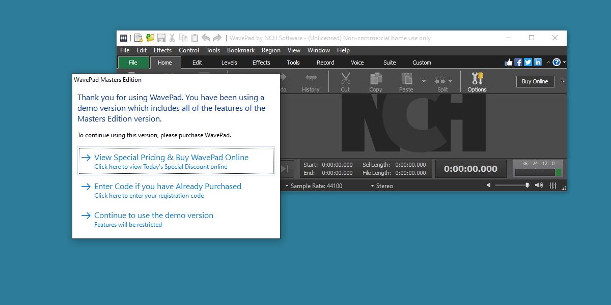 Screenshot of the NCH utility wavepad