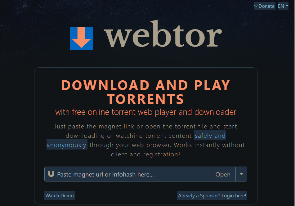 webtor transmitir torrent diretamente