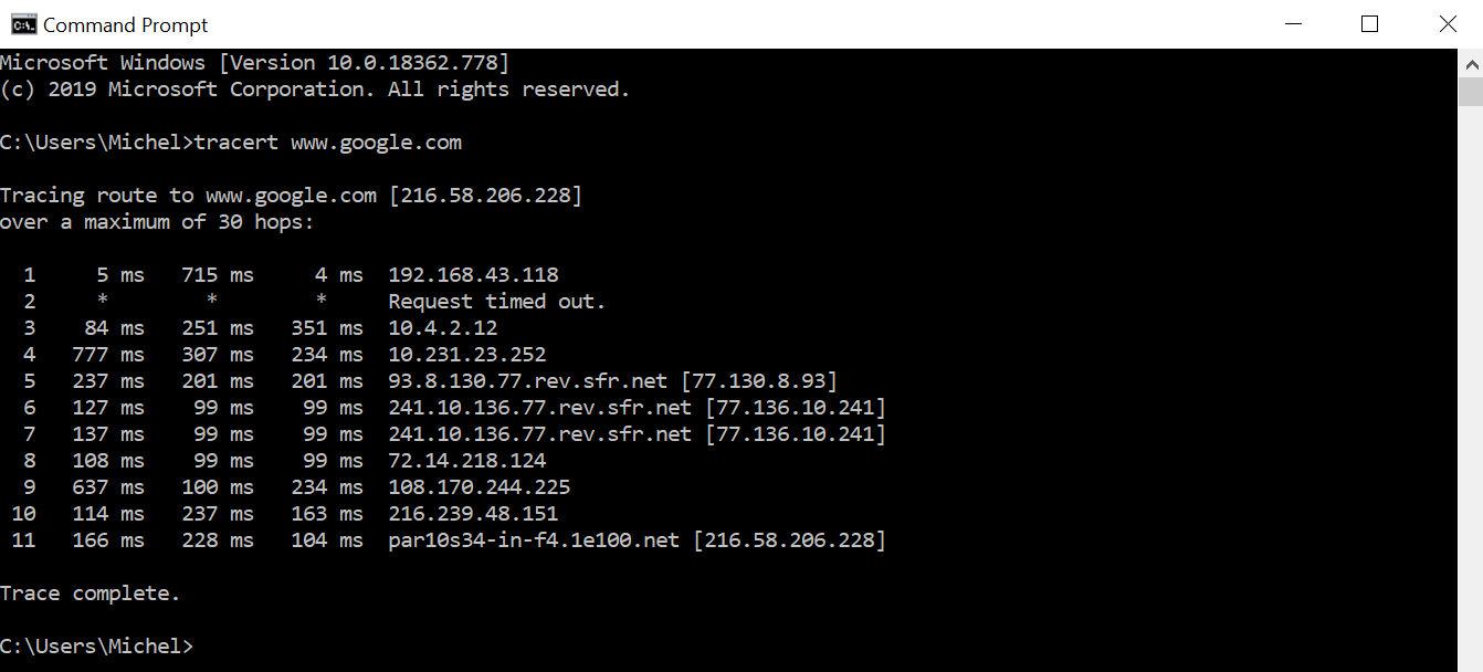 An example of Traceroute