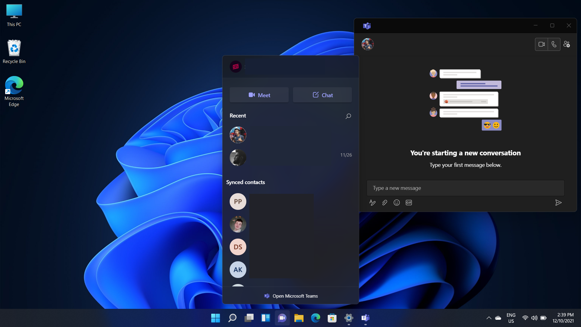 windows 11 chats menu from Microsoft Teams