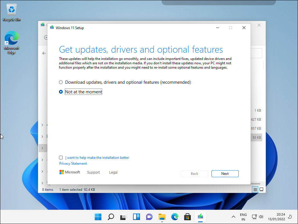 windows 11 upgrade setup not at the moment