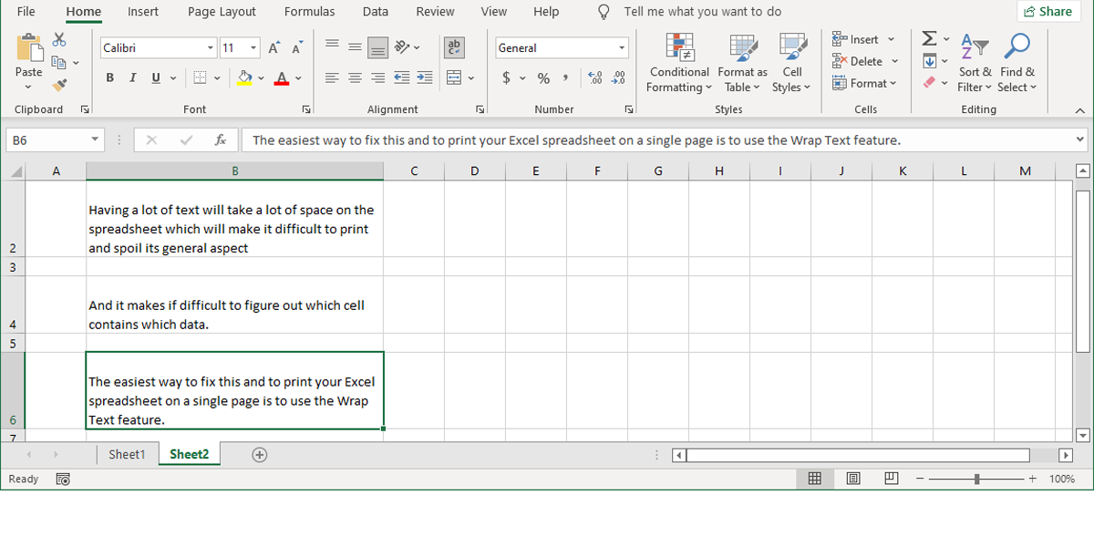Wrap text option in Excel.