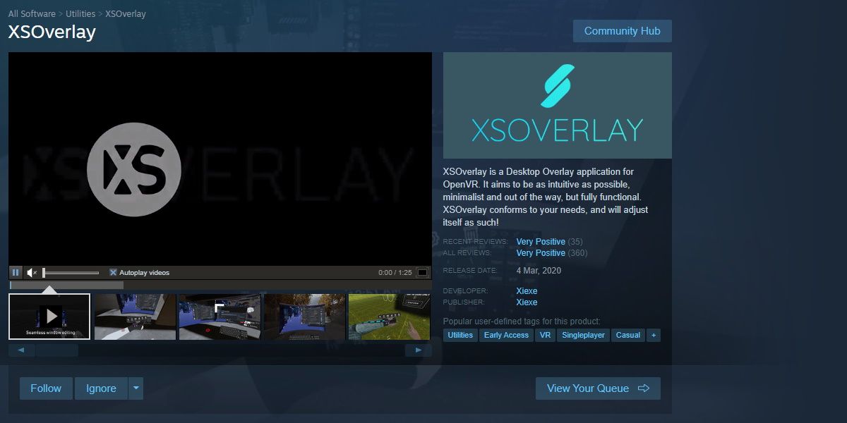 the steam store page for xsoverlay