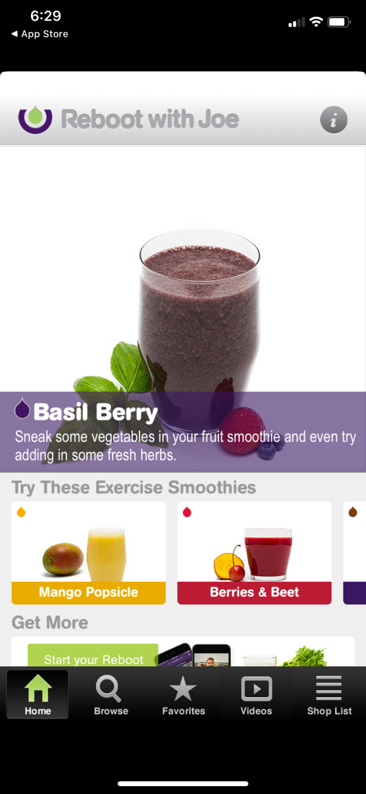 101 Smoothies app home page