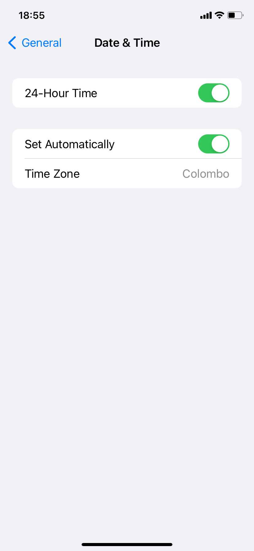 Date or time screen on iPhone.
