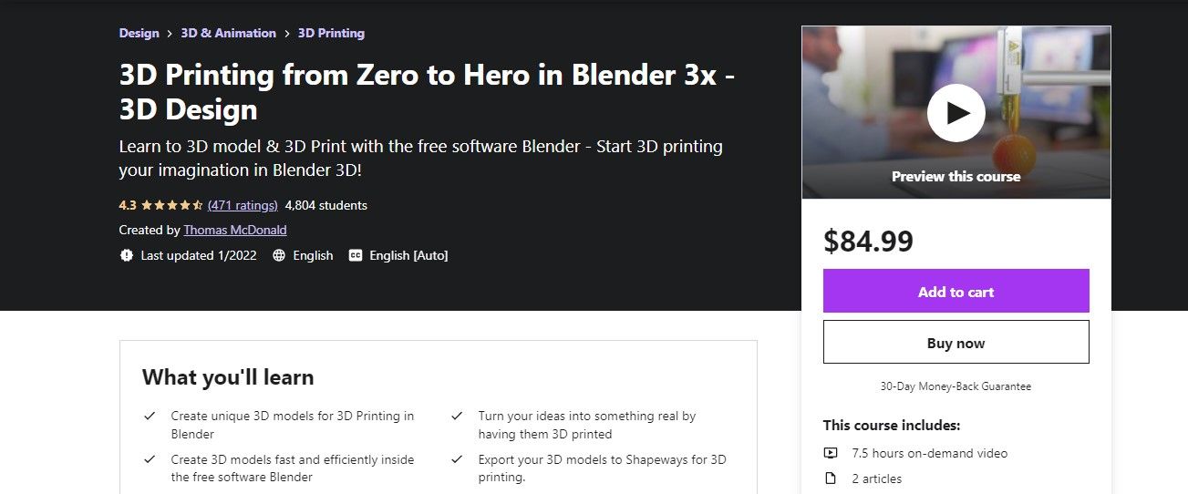 3D Printing from Zero to Hero Course Main Page on Udemy