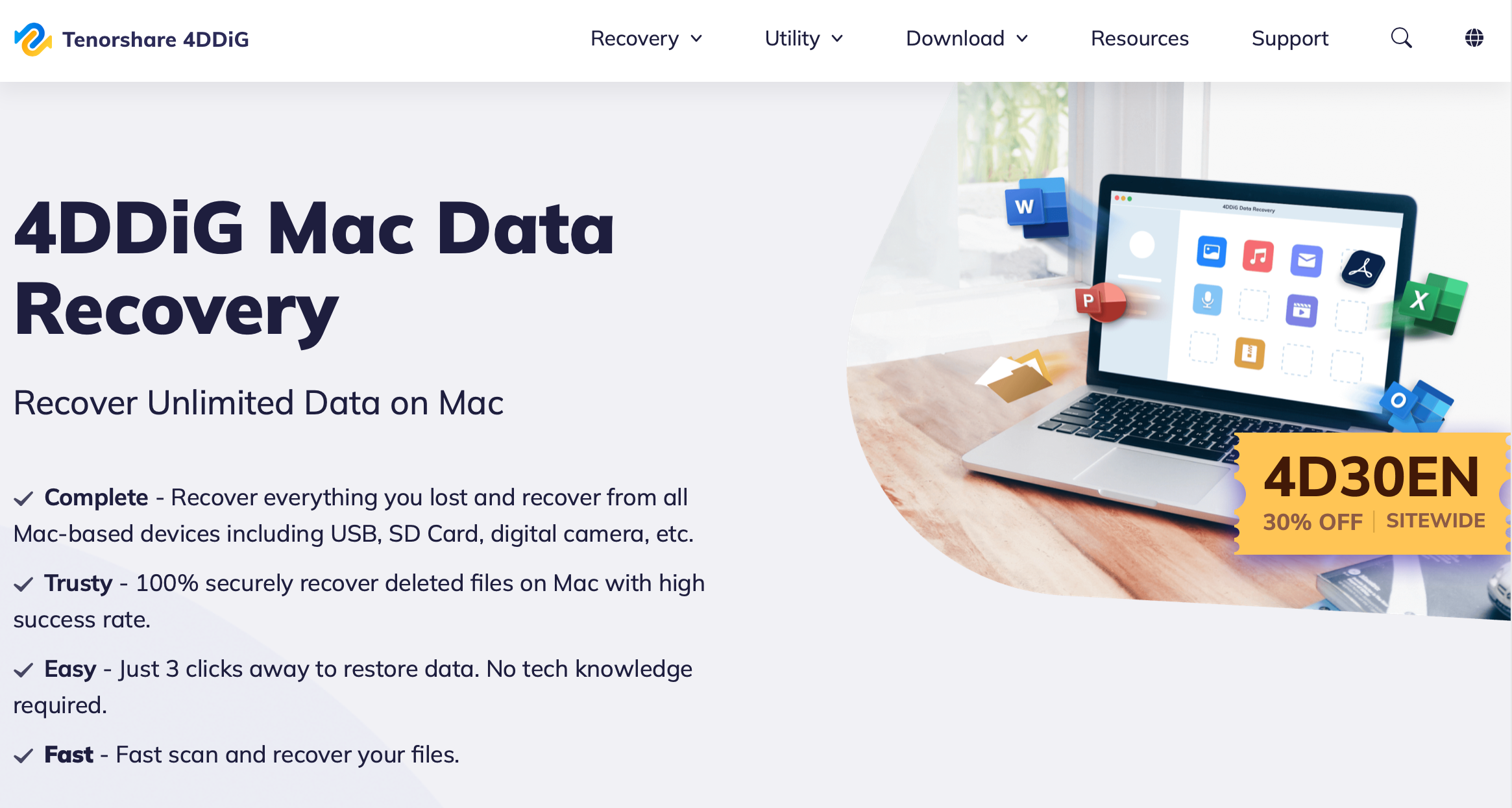 4DDiG Mac Data Recovery website page
