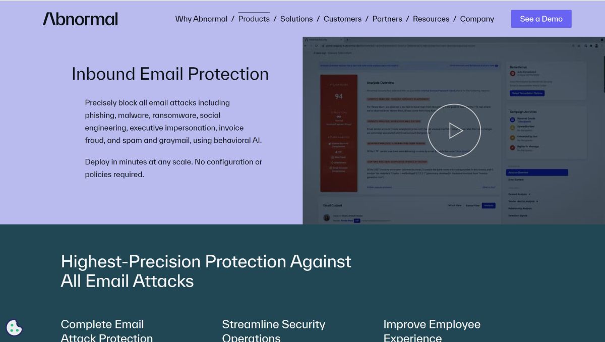 Abnormal Security’s Integrated Cloud Email Security website interface