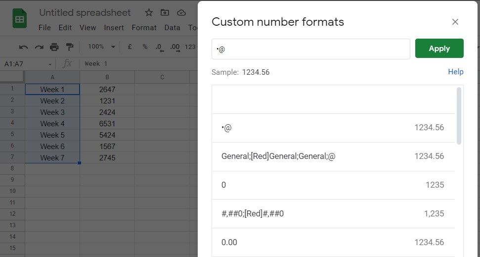 Adding Custom Number Format to Add Bullet Points in Google Sheet