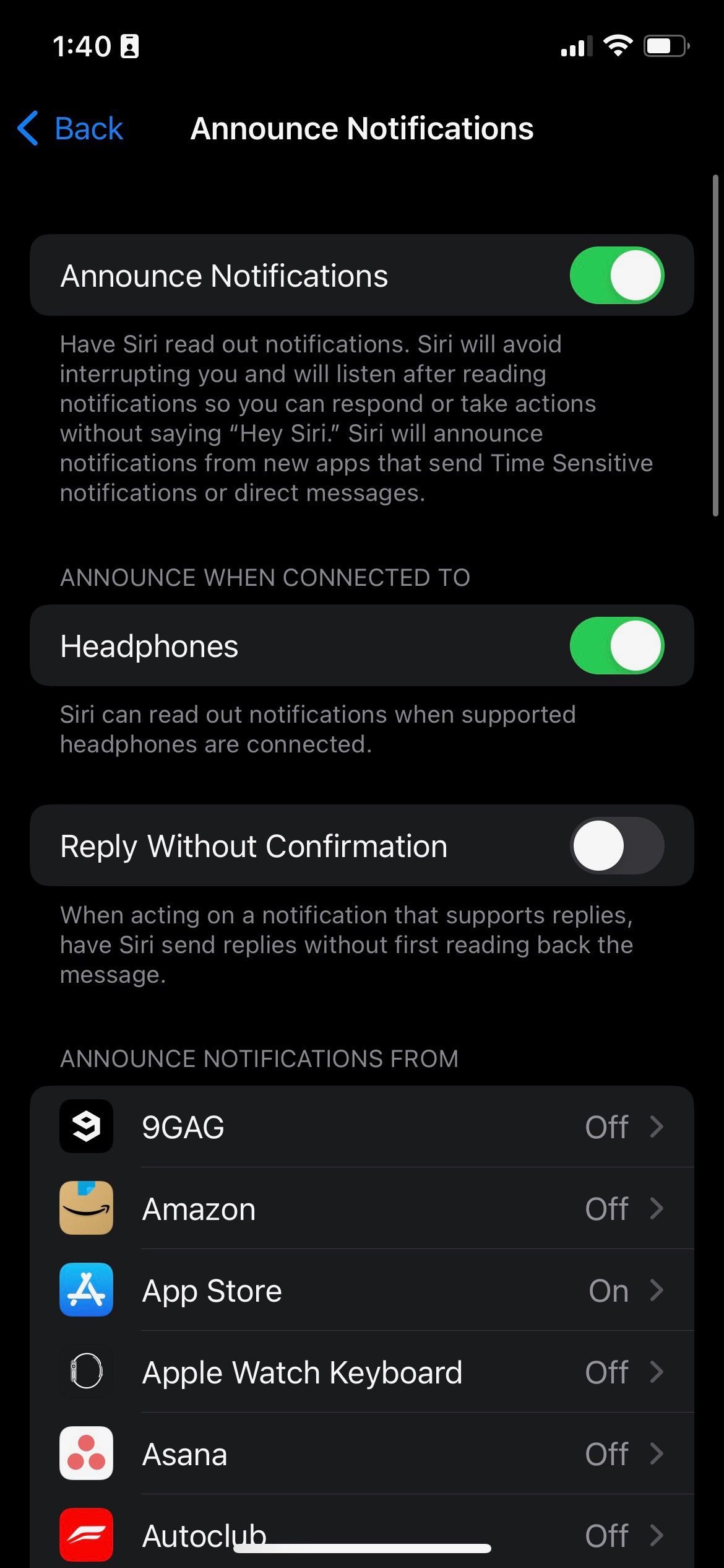 Announce Notifications Settings on iPhone
