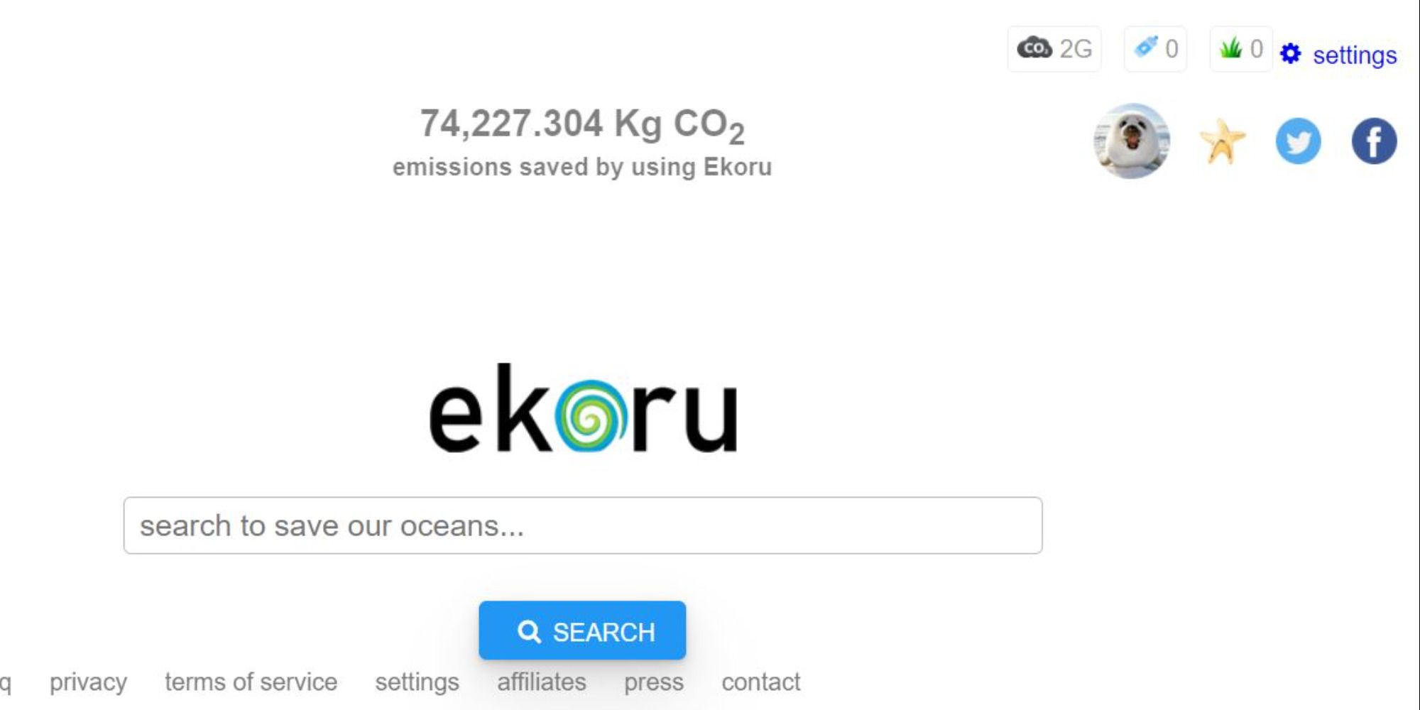 Search bar in Ekoru