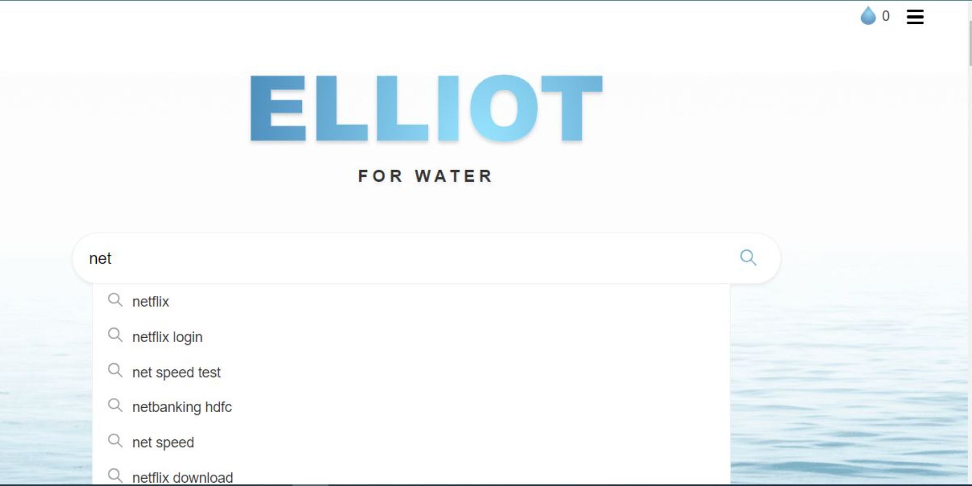 Search results in Elliot For Water search engine