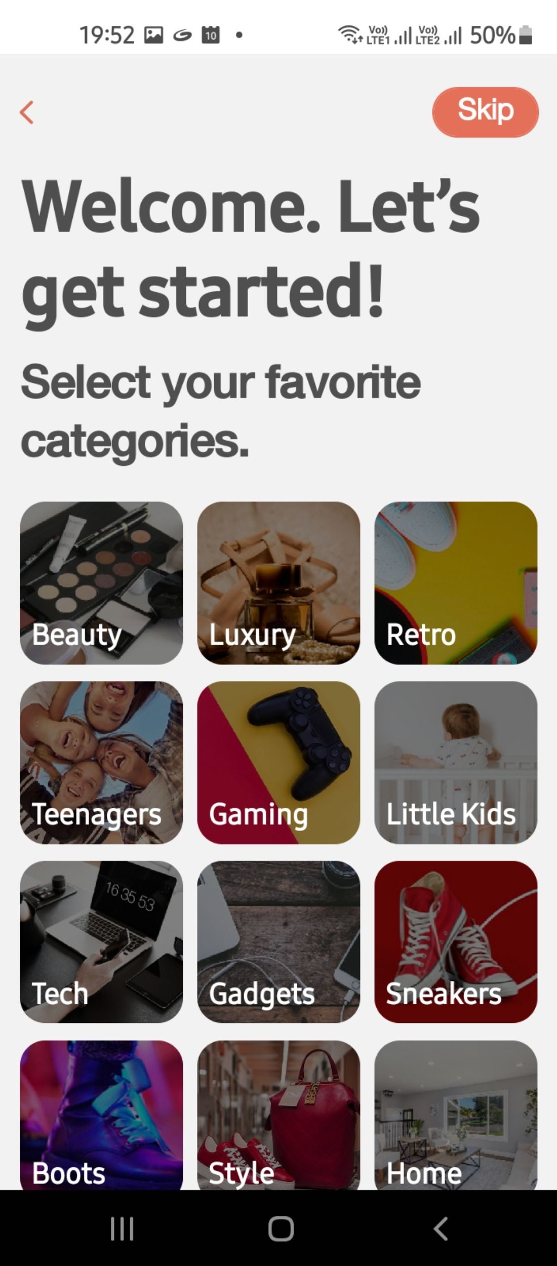 Gifting categories within the Giftbuster app