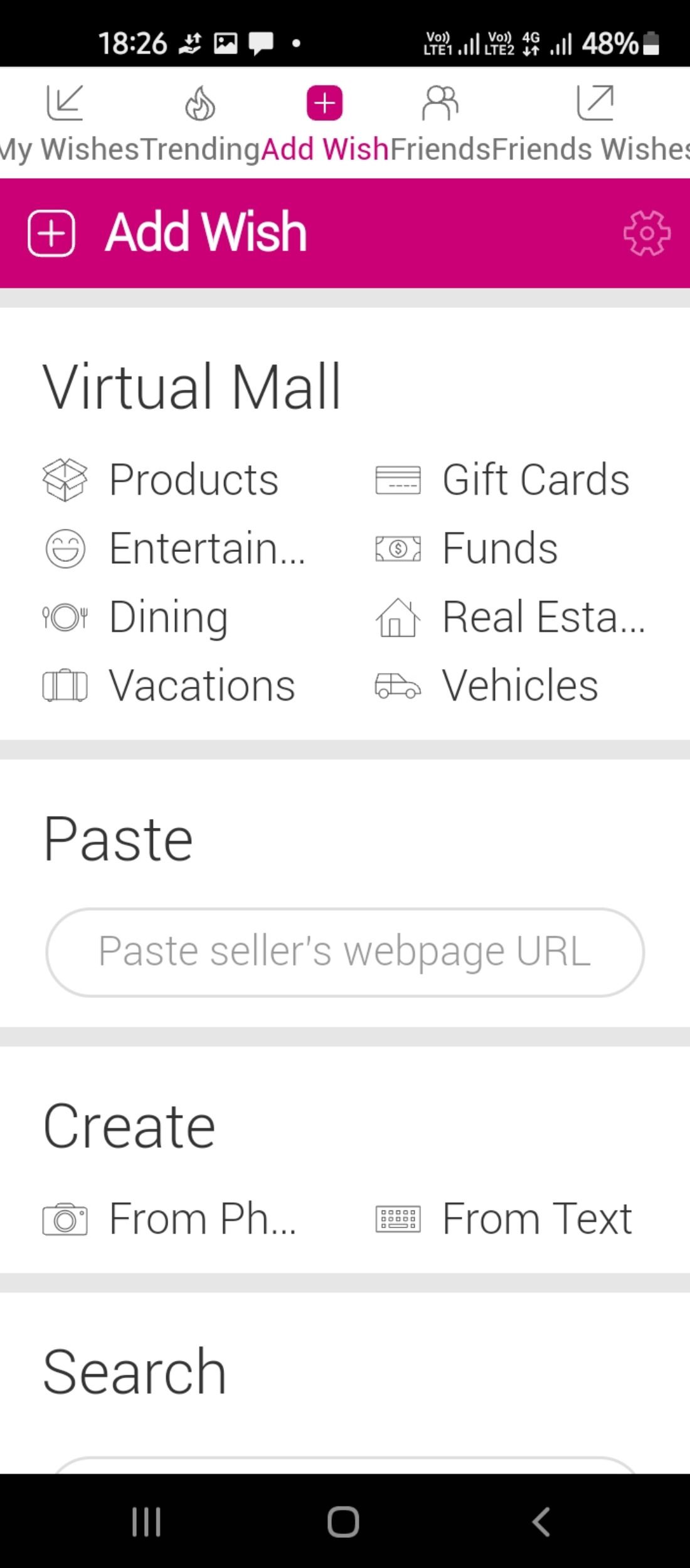 Add items to wishlists in the Wishfinity app