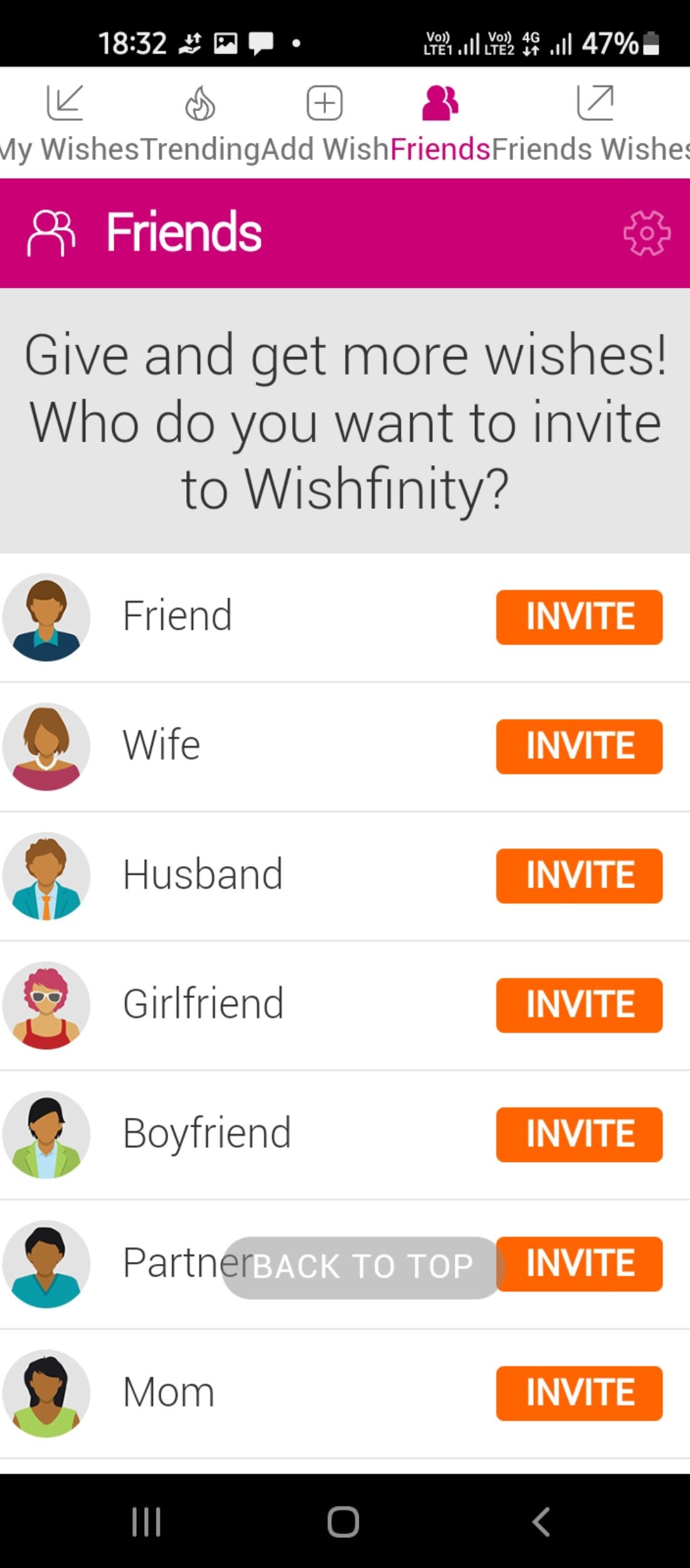 Invite feature to share wishlists via Wishfinity