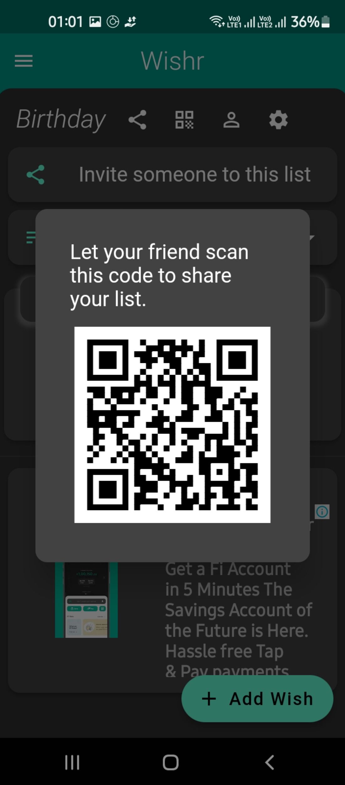 QR codes to share wishlists
