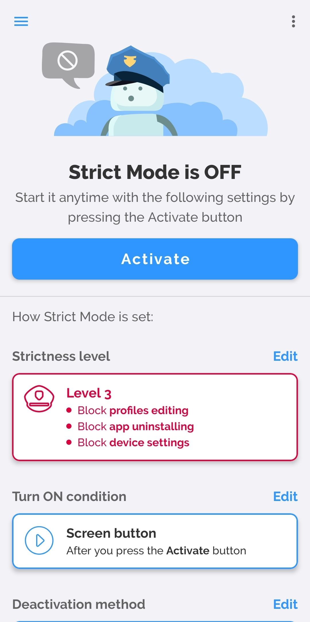 AppBlock Strict Mode settings