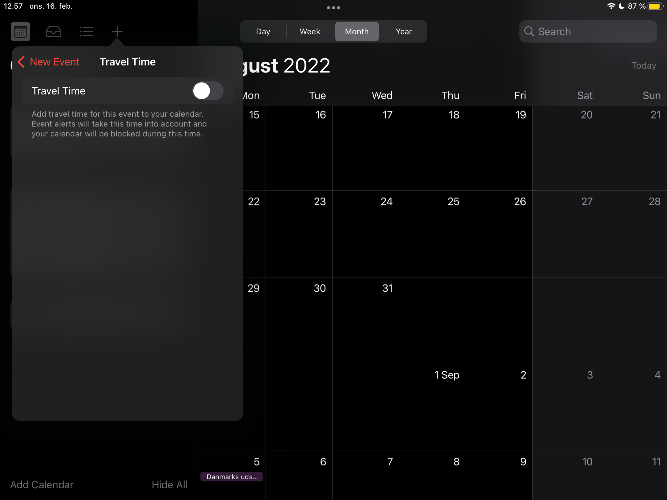 Apple Calendar Travel Time Screenshot