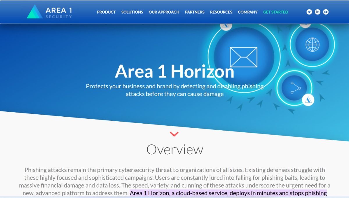 Area 1 Horizon website interface