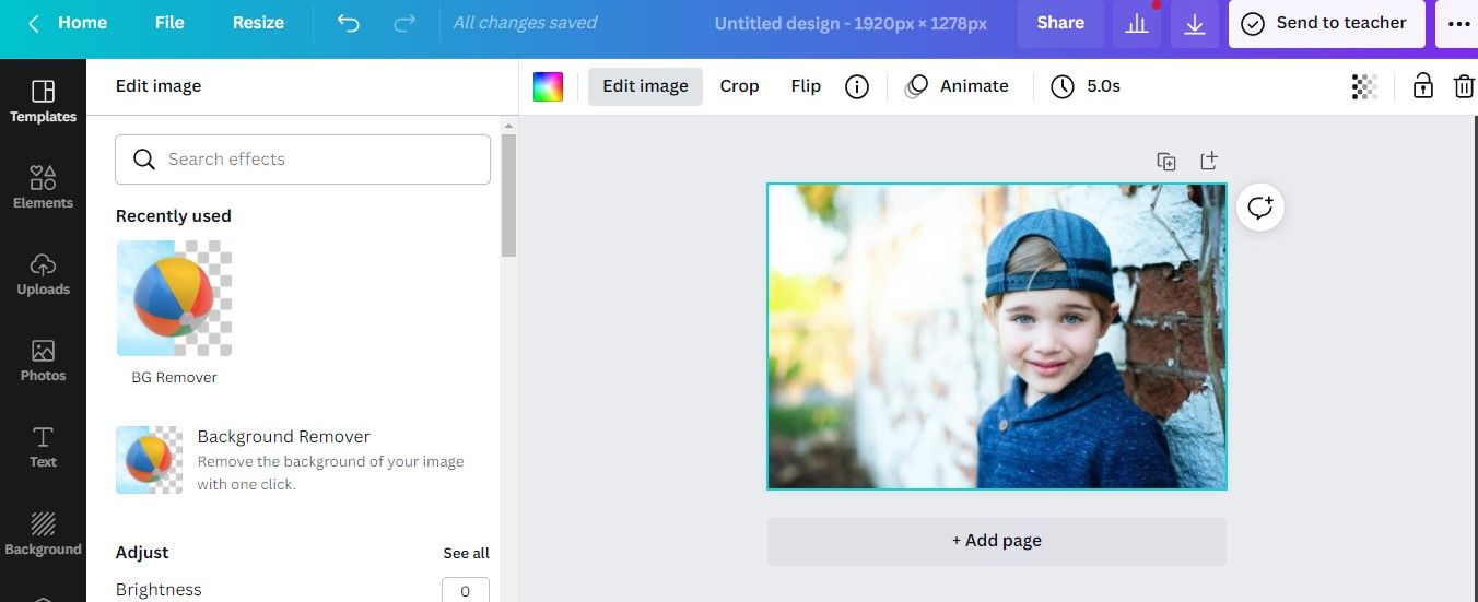 Background Removal Option in the Left-Sidebar of Canva Image Edit Window