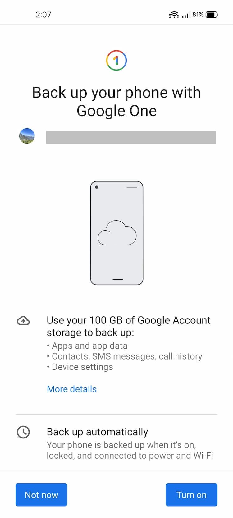 Backup By Google One Setup