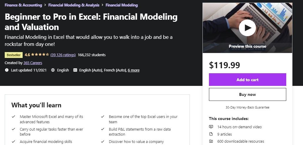 Beginner to Pro in Excel Financial Modeling and Valuation Course on Udemy