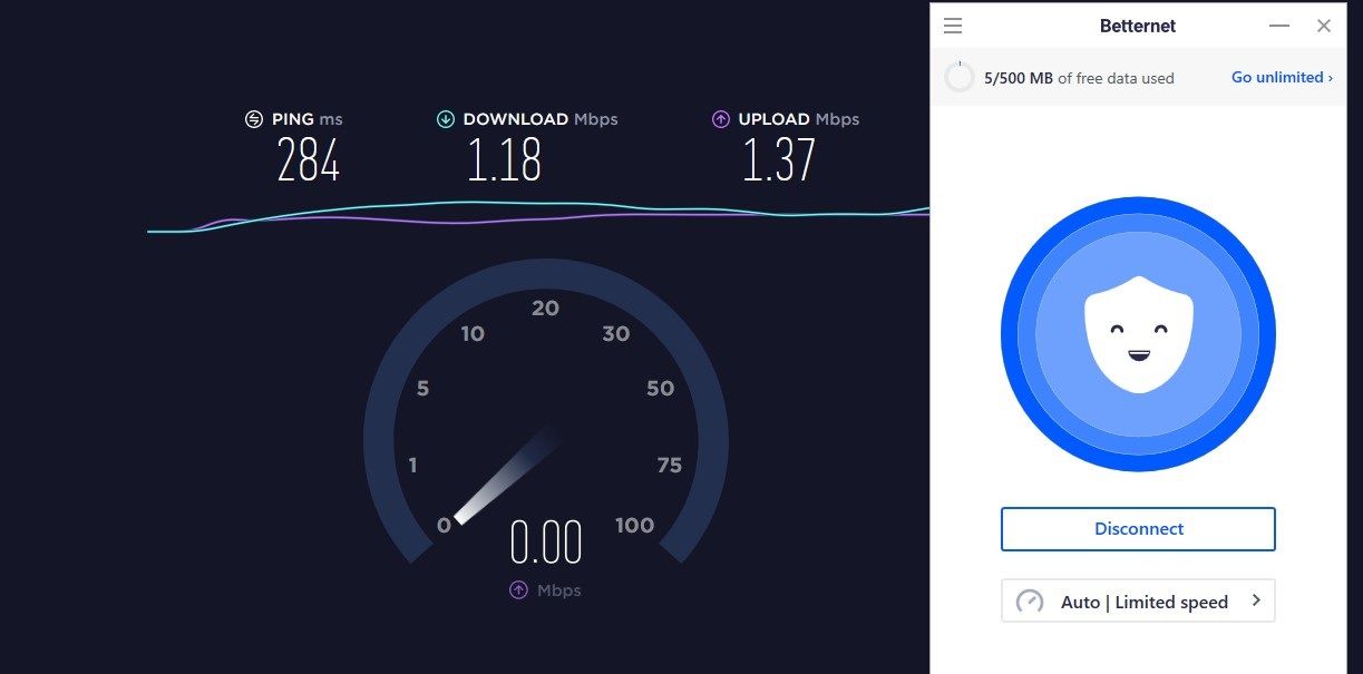 Betternet-VPN-speedtest-screenshot