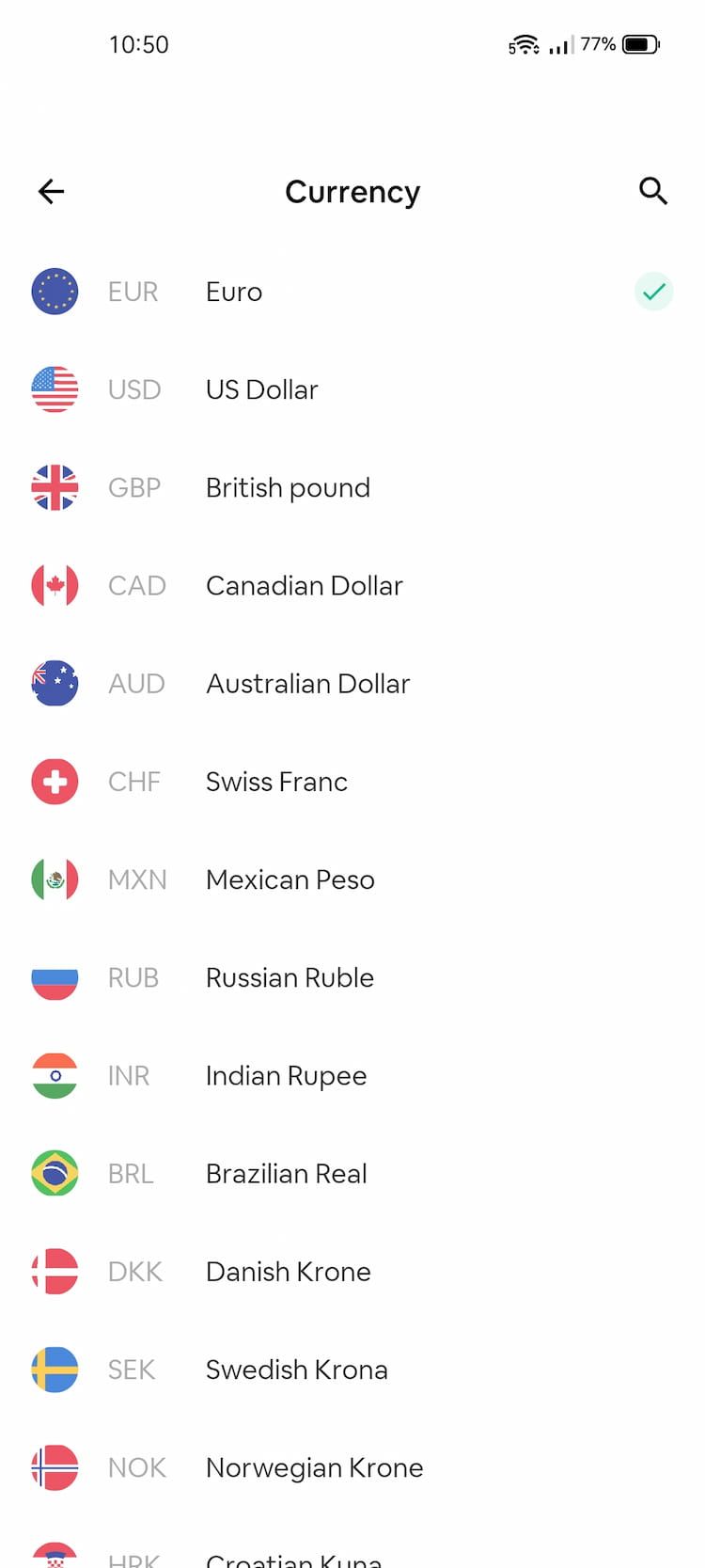 Billbot Currency Selection