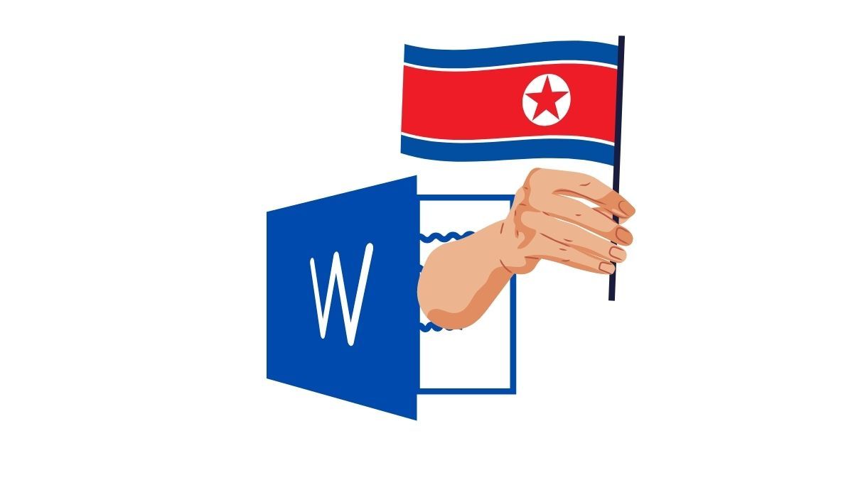 Word document with arm holding North Korean flag