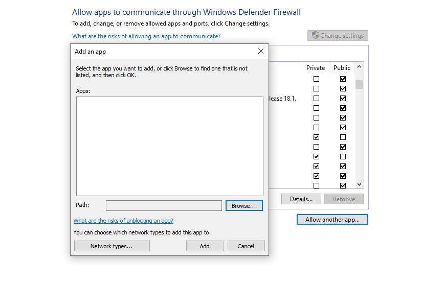 Browsing the Path to Discord Installation Folder to Add Discord to Whitelist DIscord in Control Panel