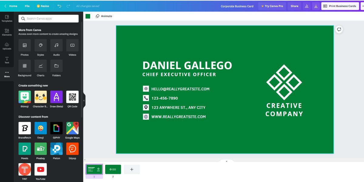 Canva business card example