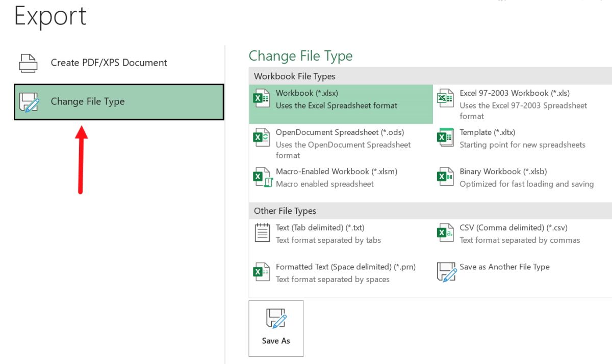 Change File Type In Excel