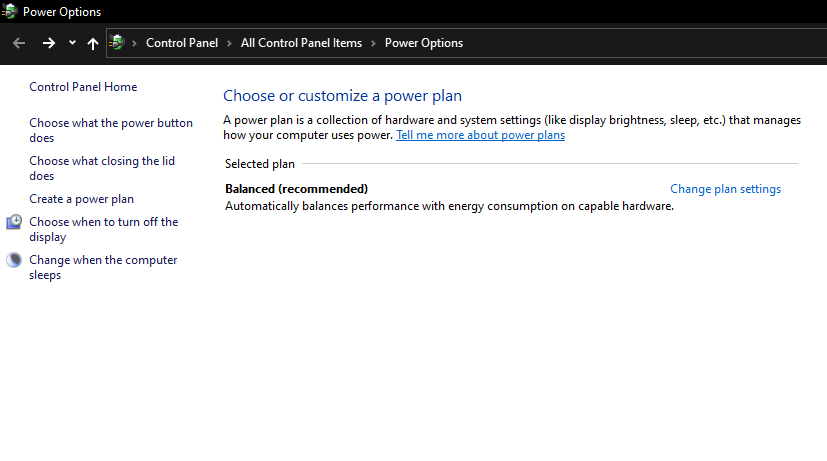 Changing Settings in Power Options Window