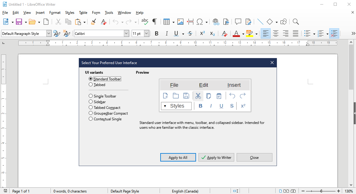 Changing User Interface in LibreOffice