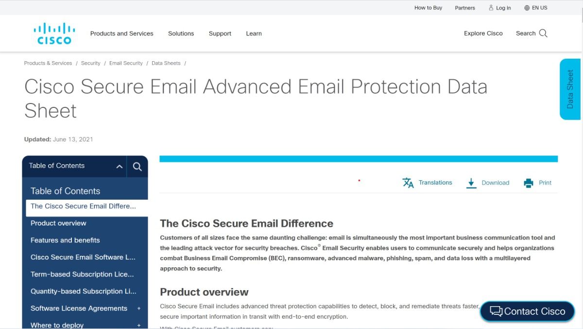 Cisco Secure Email website interface