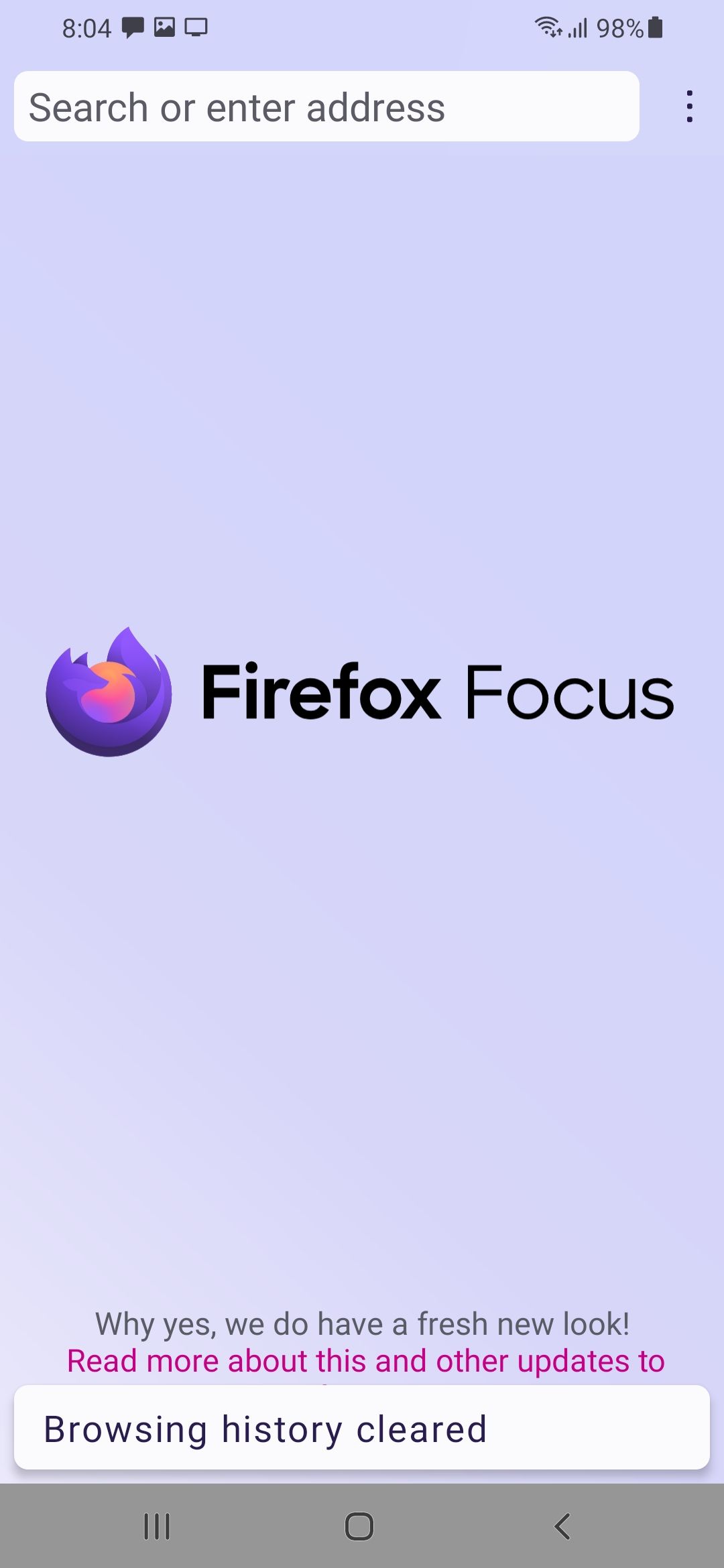 Cleared History on Firefox Focus for Android