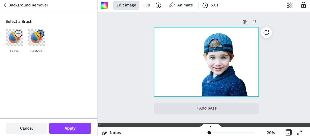 Clicking Apply to Remove the Background From the Image in Canva Image Edit Window