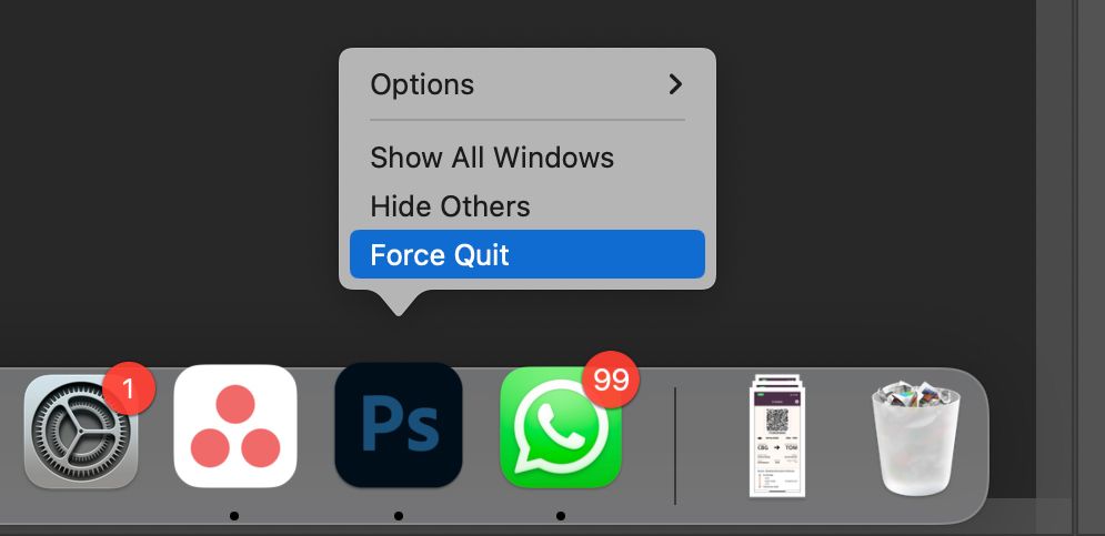 Force Quit Apps from Dock