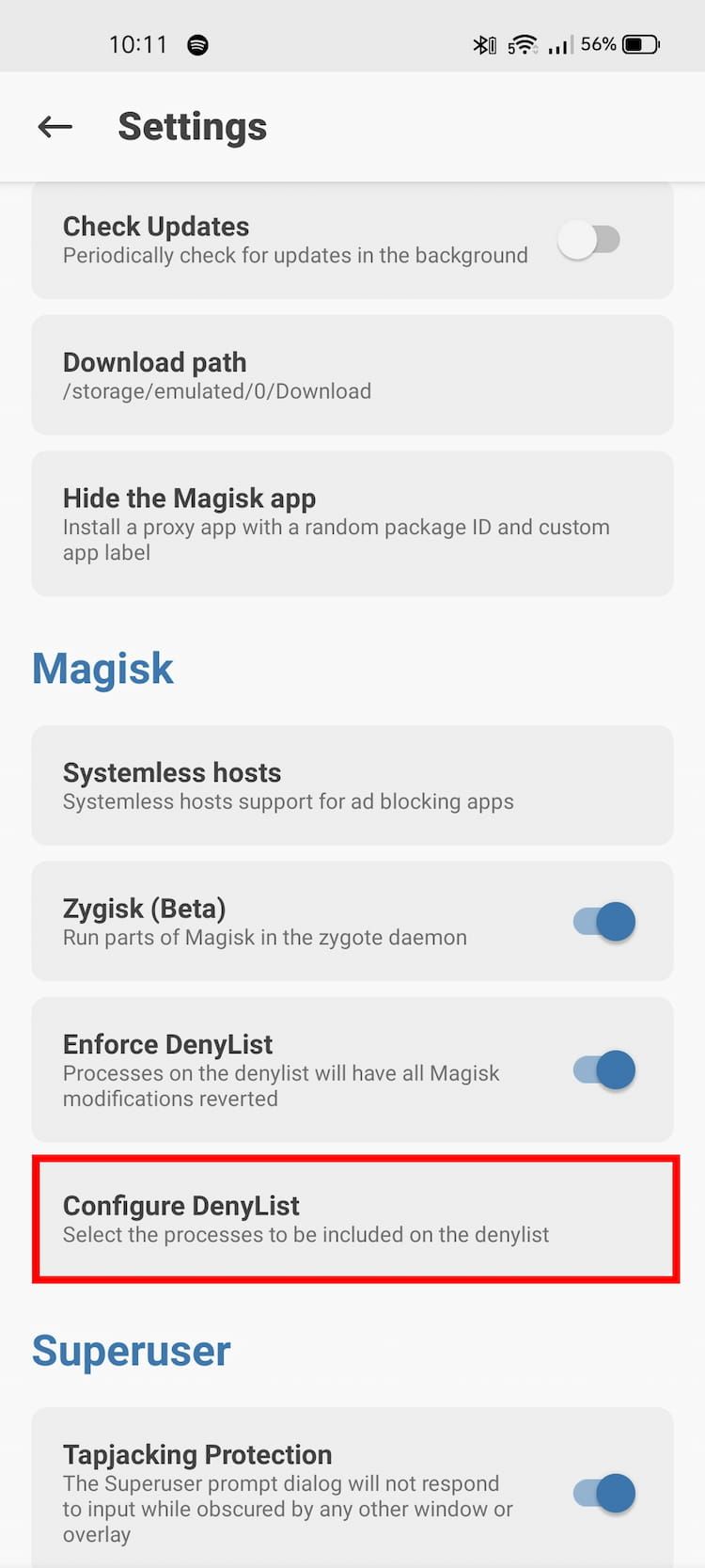 Configure DenyList Option In Magisk