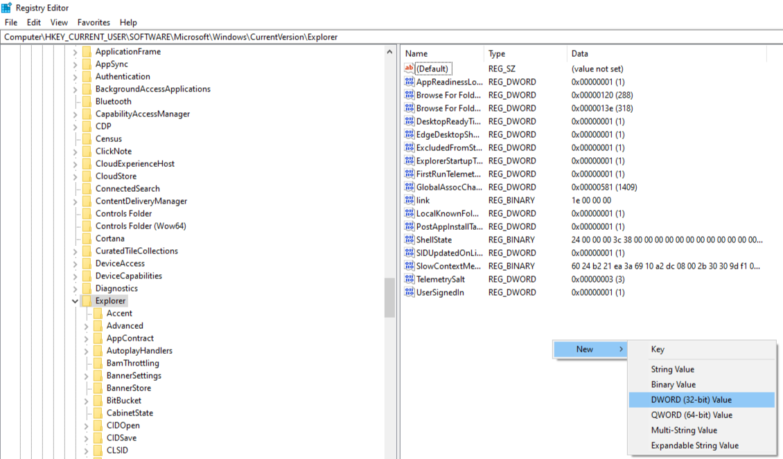 Creating New File in Windows Registry Editor in Windows 10