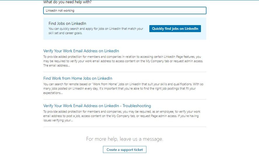 Creating a Support Ticker on LinkedIn Help Page
