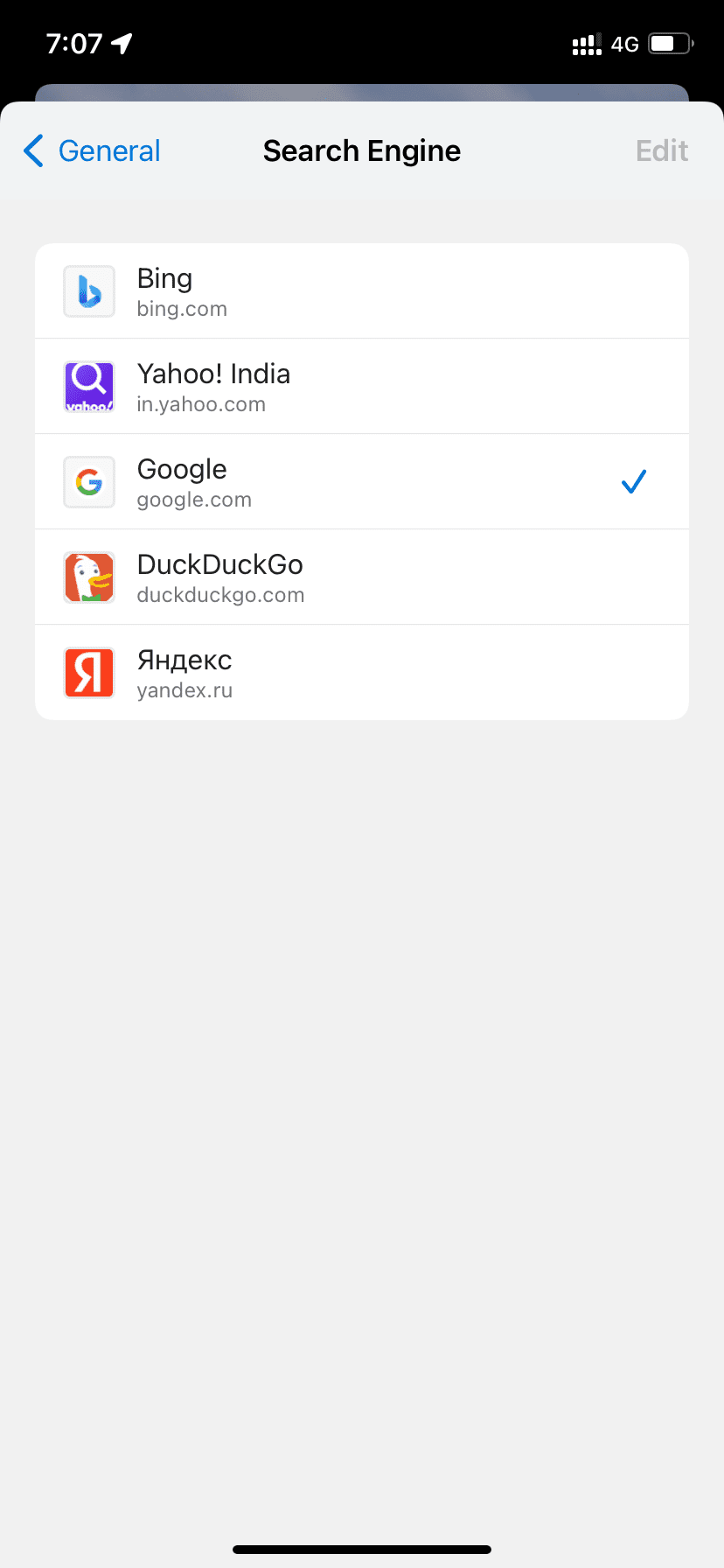 Default Search Engine in Edge on iPhone