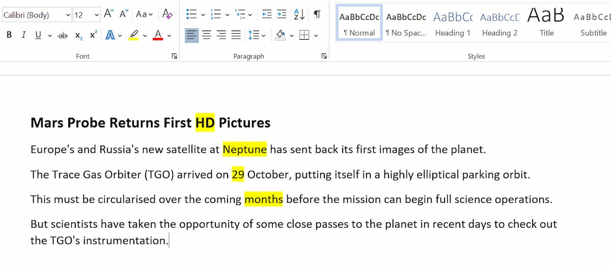 Demo New Text In Word