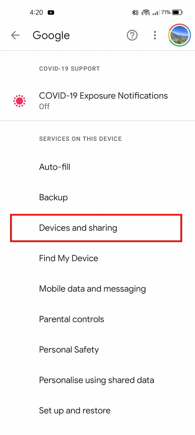 Devices And Sharing Settings