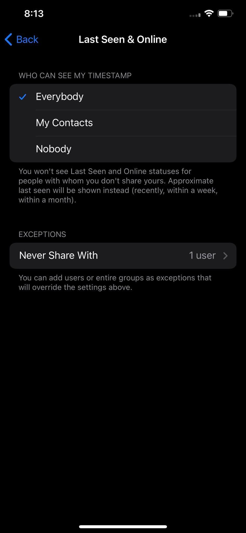Different Options to Hide Last Seen Status From in Telegram App for iOS