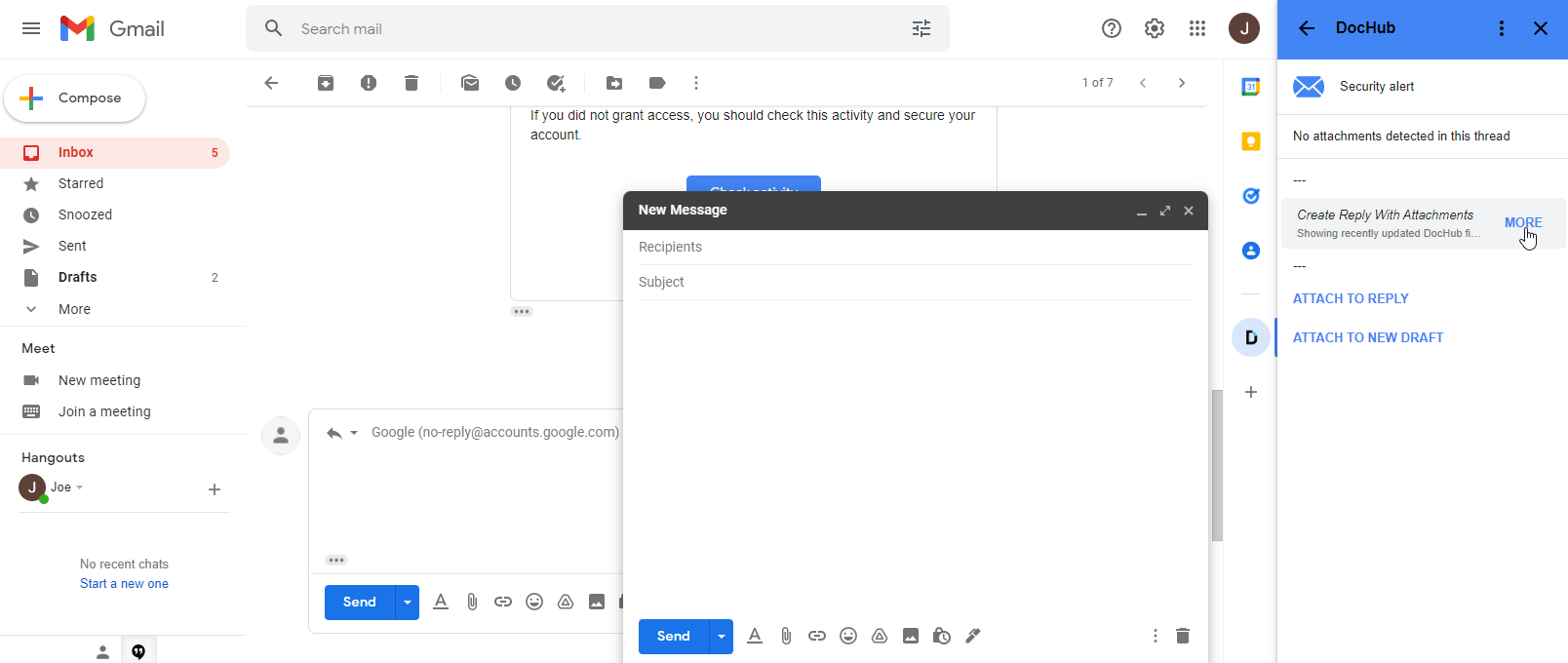 A Screenshot of the Dochub for Gmail Add-on in Use