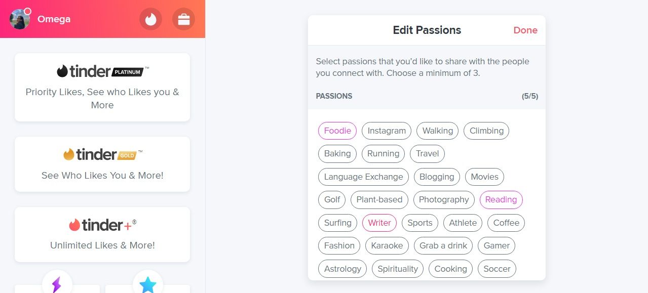 how to change passions on tinder