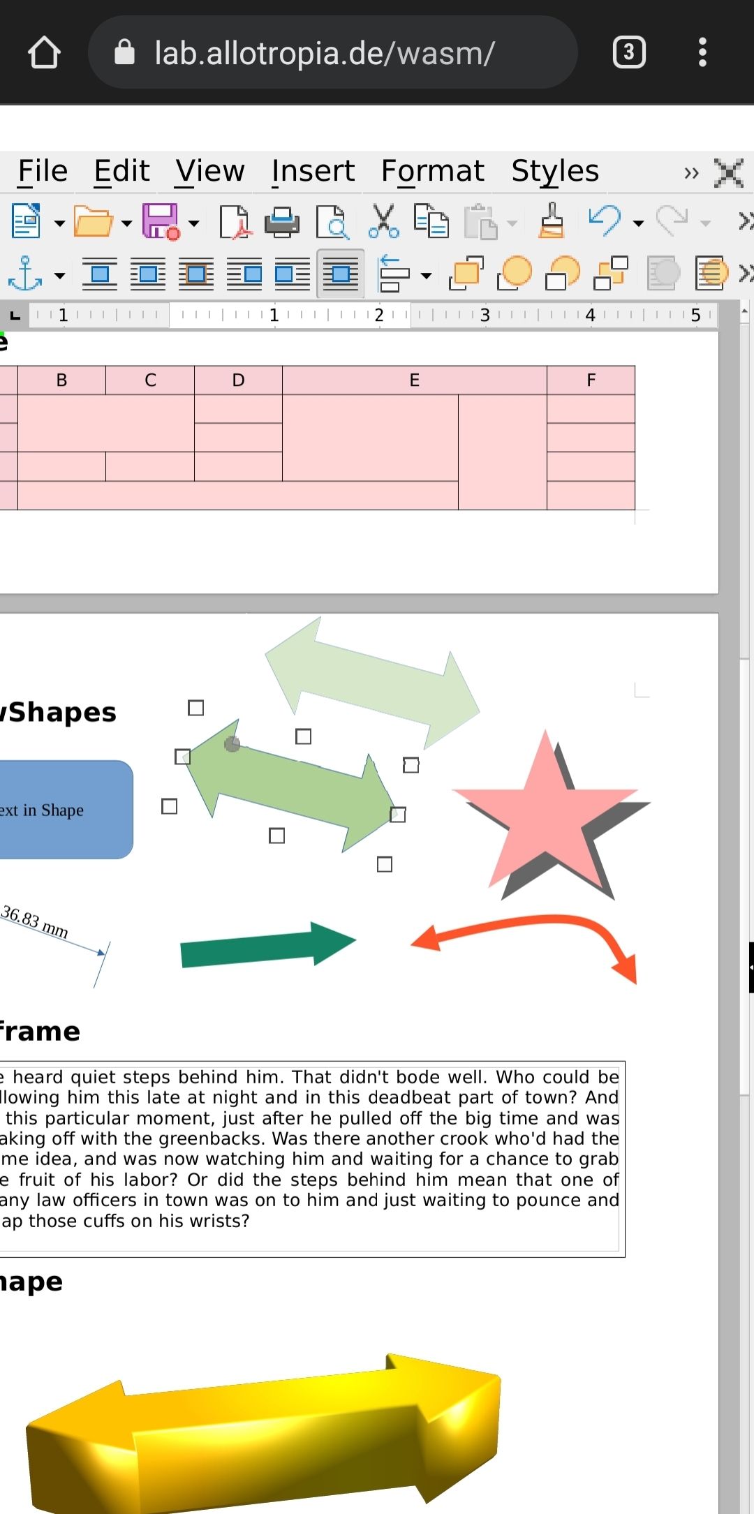 Editing Graphics on LibreOffice Browser Demo Android version