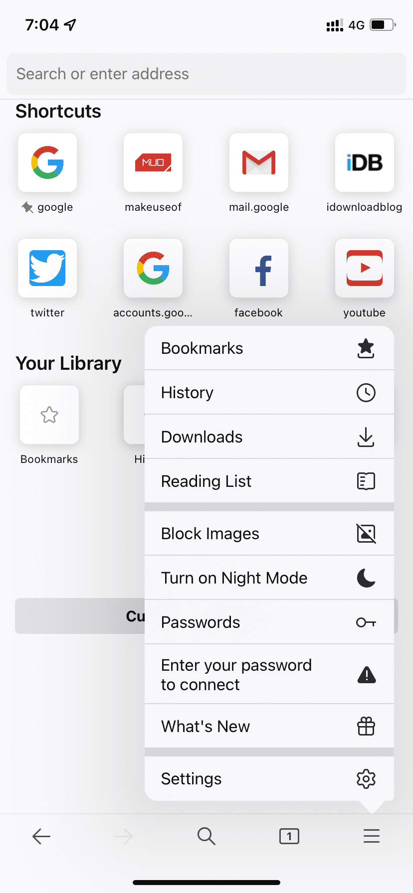 Enter Firefox settings on iPhone